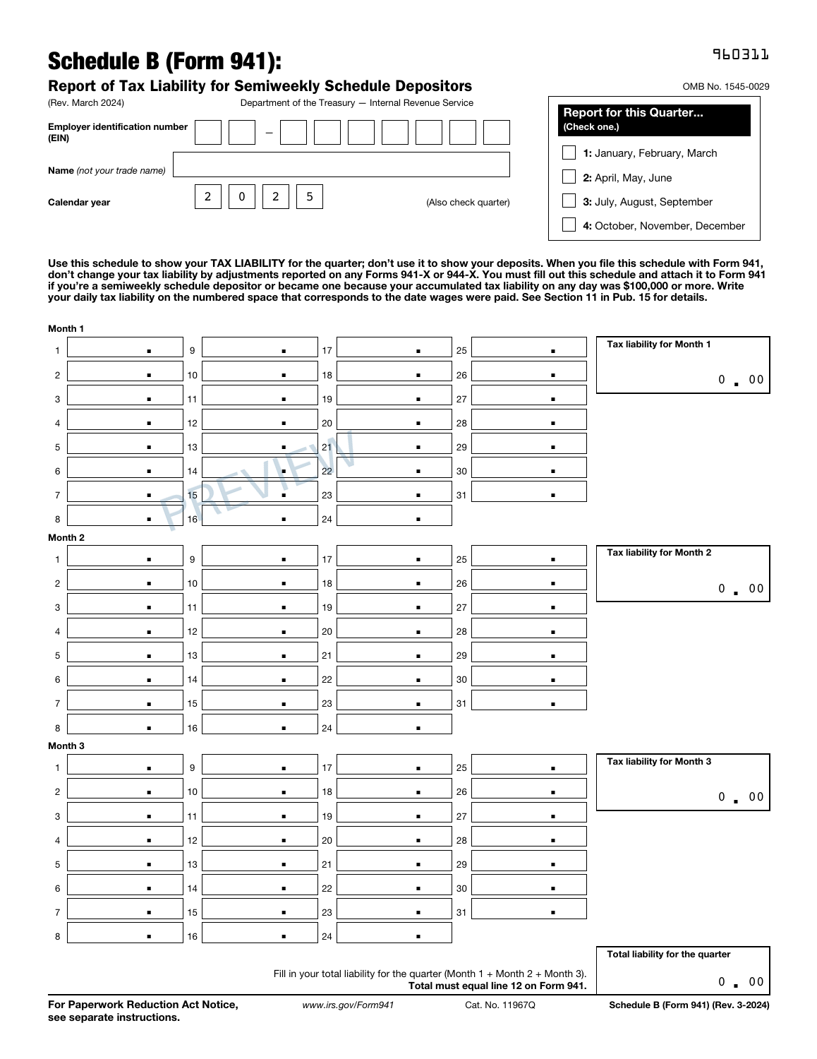 Complete original IRS Schedule B Form 941