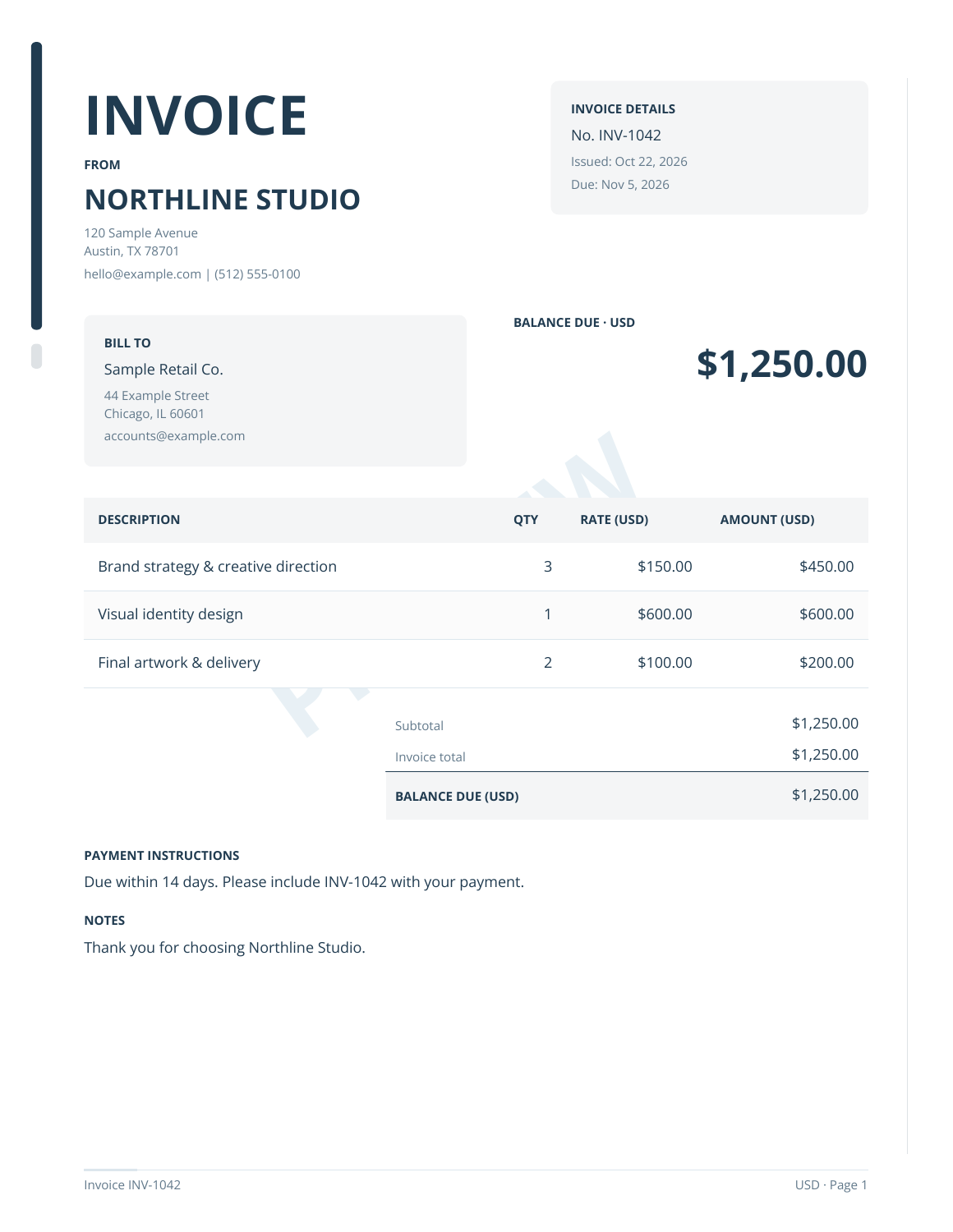 Ledger invoice template