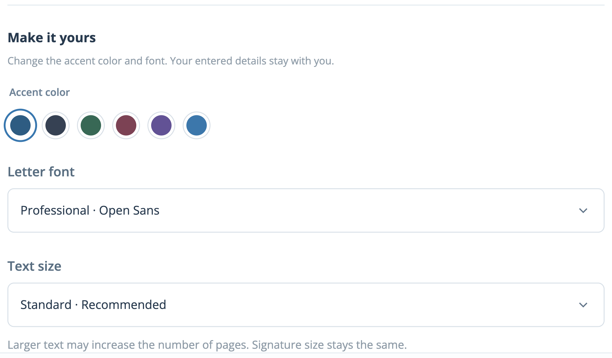 Real appearance controls showing accent colors and the text-size selection.